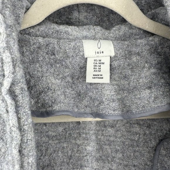 Joie Gray Hooded Wool Blend Open Front Sweater Heavy Seam Size Medium‎ - Picture 2 of 8